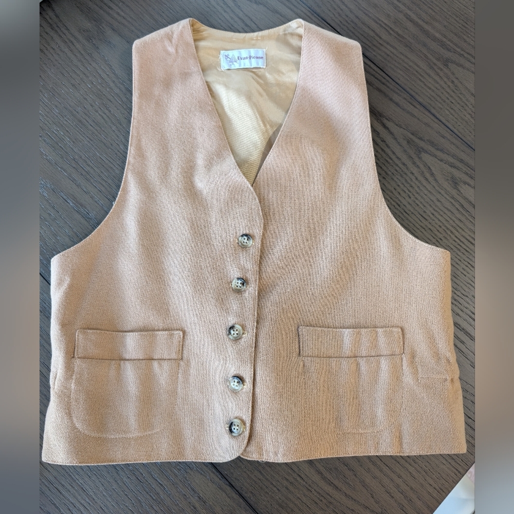 Tan Evan Picone Button-Up Wool Vest